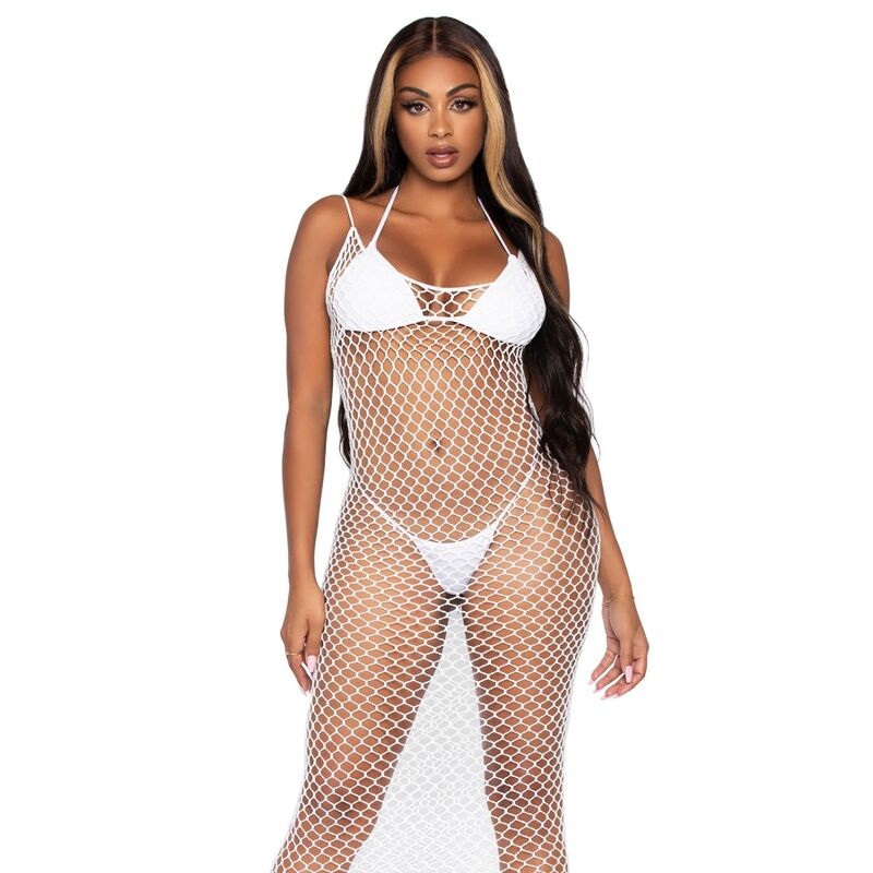LEG AVENUE - ROBE LONGUE EN FILET TRESSÉ DOS NU NOIR