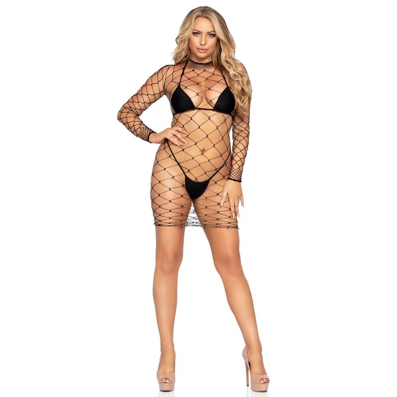 LEG AVENUE - MINI ROBE EN FILET MANCHES LONGUES TAILLE UNIQUE