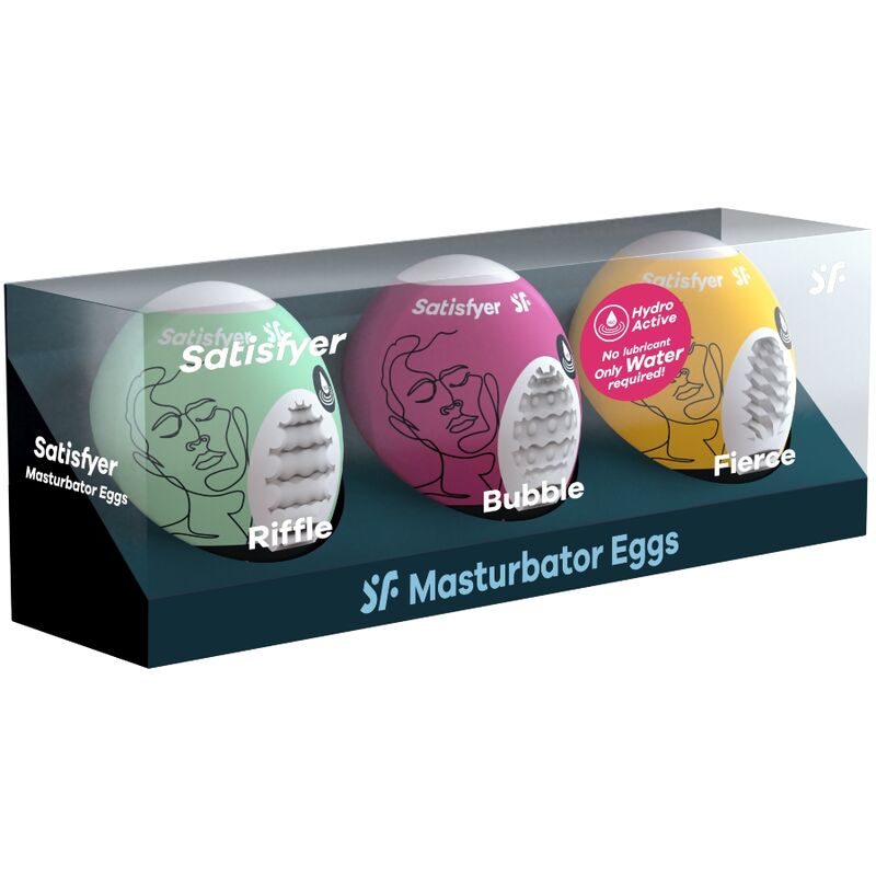 SATISFYER - 3 RIFFLE, BUBBLE & FIERCE MASTURBATOR EGGS