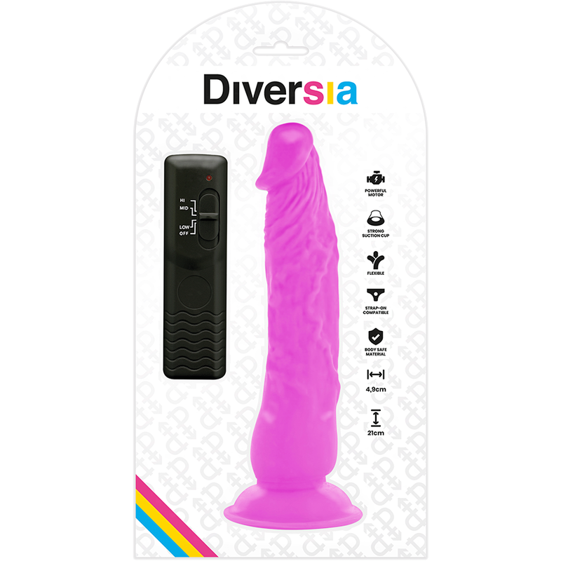 DIVERSIA - FLEXIBLE VIBRATING DILDO LILAC 21 CM -OR- 4.9 CM