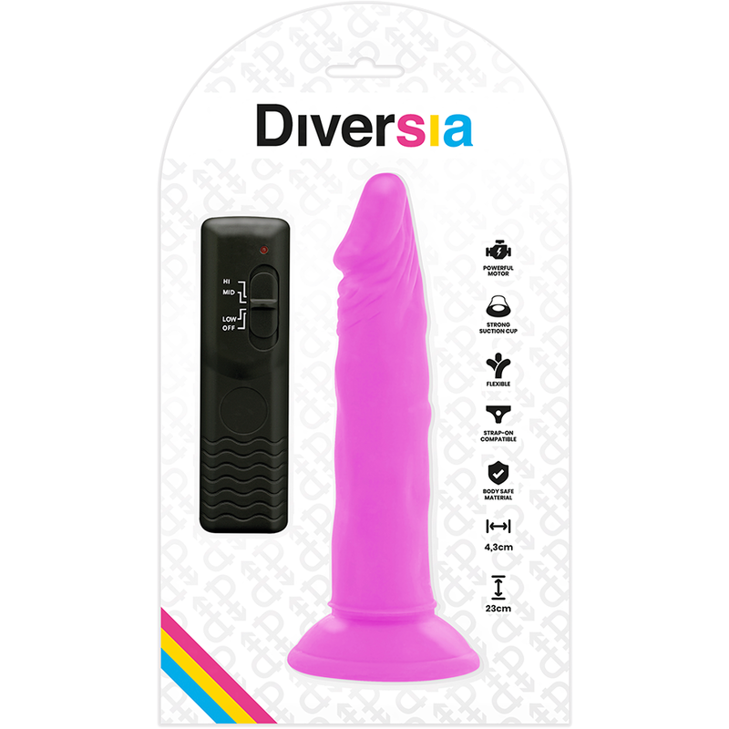 DIVERSIA - FLEXIBLE VIBRATING DILDO LILAC 23 CM -OR- 4.3 CM