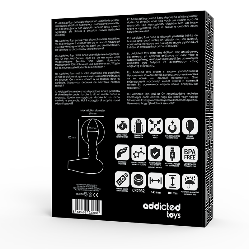 ADDICTED TOYS - PLUG GONFLABLE TÉLÉCOMMANDÉ 10 MODES DE VIBRATIONS