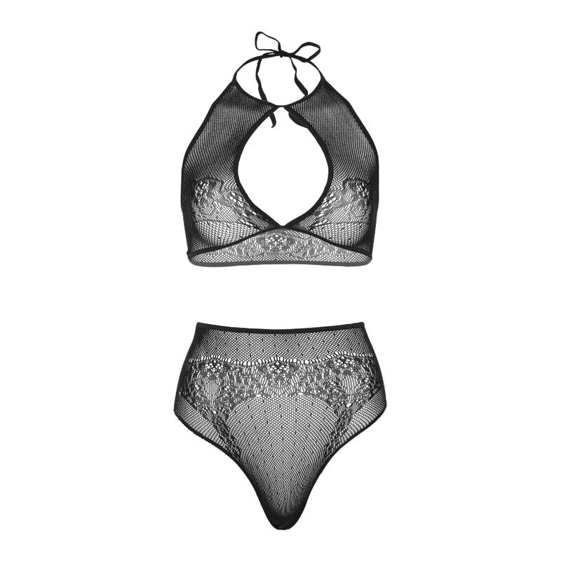 LEG AVENUE - TWO-PIECE SET HALTER NECK CROP TOP AND THONG ONE SIZE