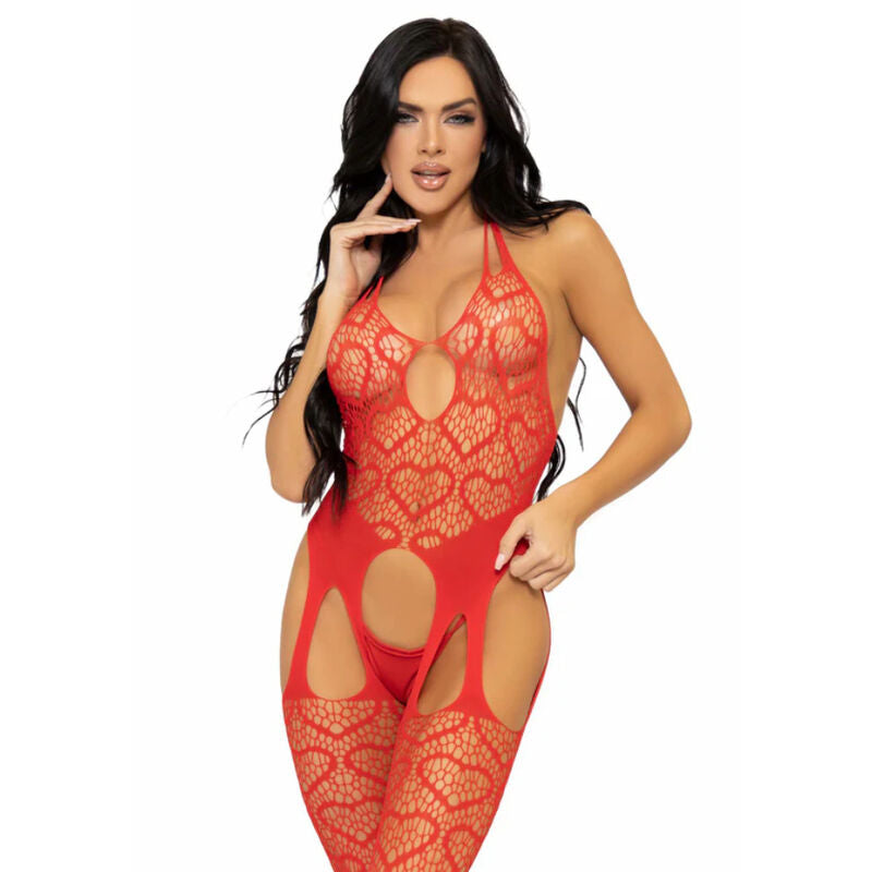 LEG AVENUE - BODYSTOCKING RÉSEILLE TAILLE UNIQUE AVEC BRETELLES - NOIR