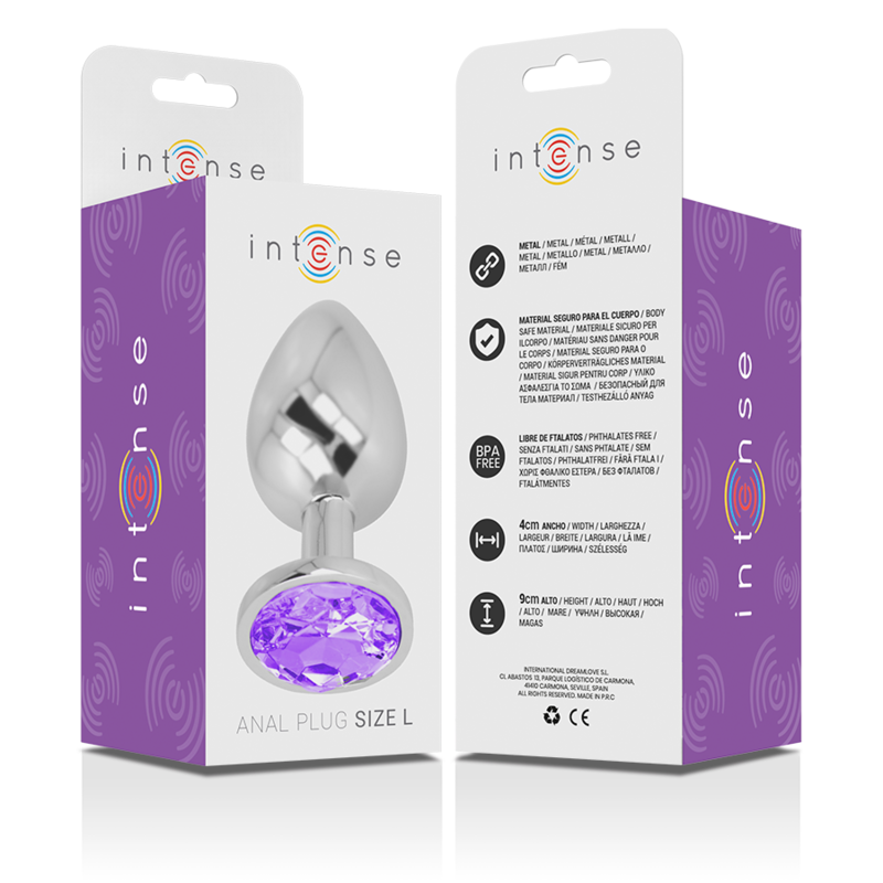 INTENSE - METAL ALUMINUM ANAL PLUG WITH VIOLET CRYSTAL SIZE L