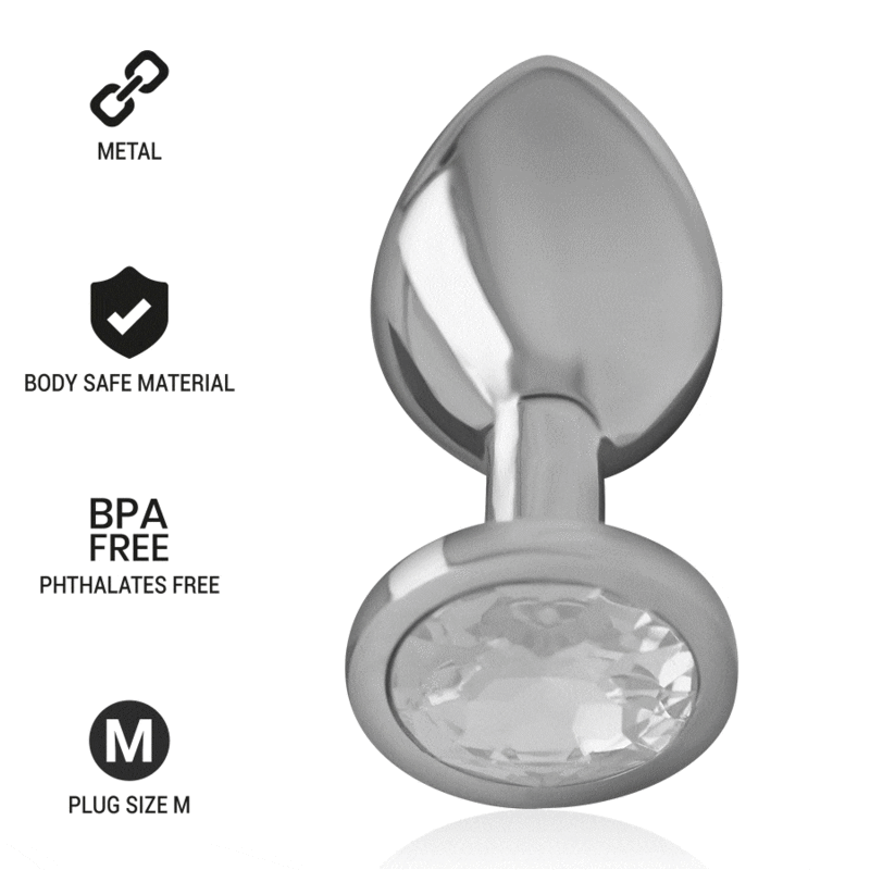 INTENSE - METAL ALUMINUM ANAL PLUG WITH SILVER CRYSTAL SIZE M