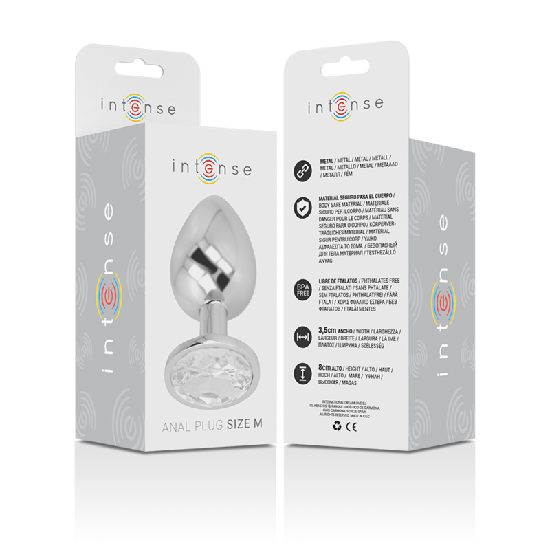 INTENSE - METAL ALUMINUM ANAL PLUG WITH SILVER CRYSTAL SIZE M