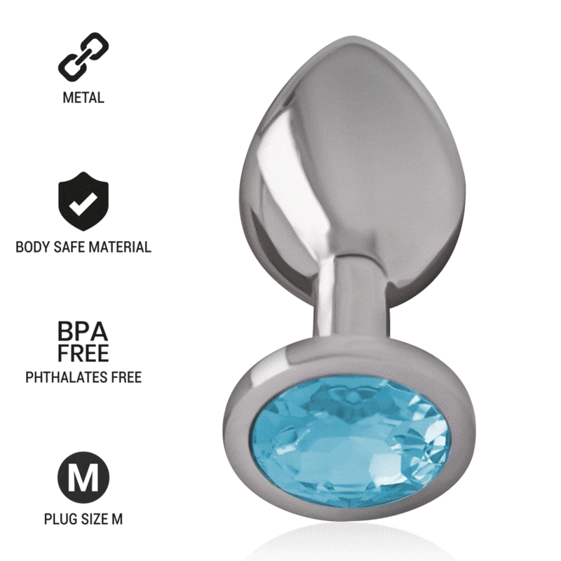 INTENSE - PLUG ANAL EN METAL ALUMINIUM AVEC CRISTAL BLEU TAILLE M