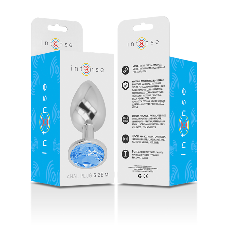 INTENSE - PLUG ANAL EN METAL ALUMINIUM AVEC CRISTAL BLEU TAILLE M