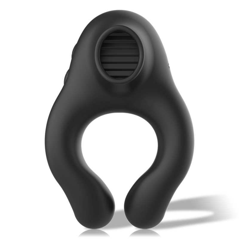 BLACK&SILVER - RECHARGEABLE 3 MOTOR SILICONE VIBRATING RING BLACK