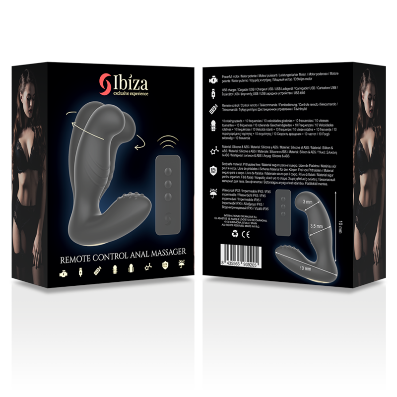IBIZA - ANAL MASSAGER ROTATION AND VIBRATION REMOTE CONTROL 10 x 3.5 CM
