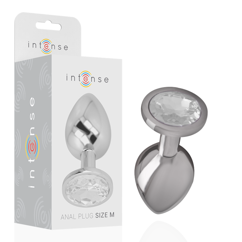 INTENSE - METAL ALUMINUM ANAL PLUG WITH SILVER CRYSTAL SIZE M
