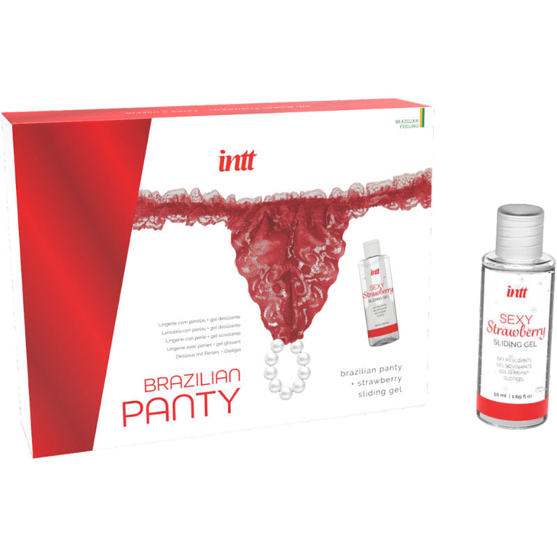 INTT RELEASES - RED BRAZILIAN PANTY WITH PEARLS AND LUBRICATING GEL 50 ML