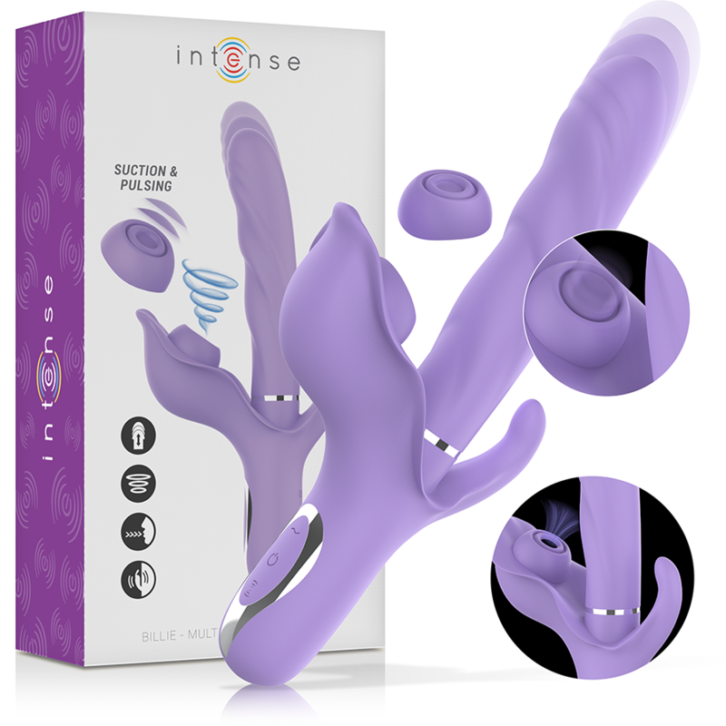 INTENSE - BILLIE VIBRATEUR MULTIFONCTION RECHARGEABLE A VENTOUSE AVEC BOUTON POUSSOIR VIOLET