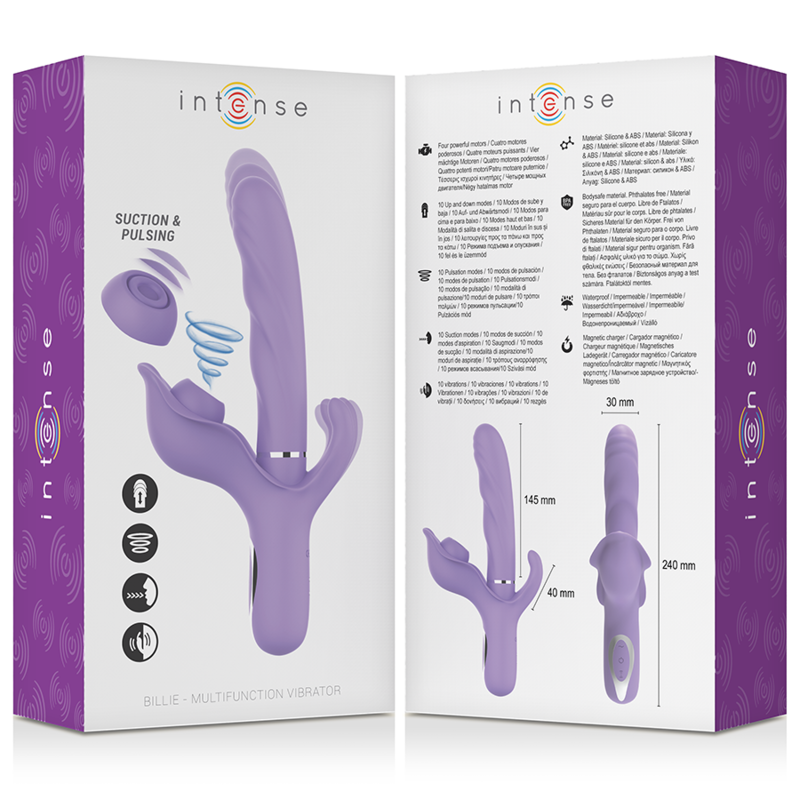 INTENSE - BILLIE VIBRATEUR MULTIFONCTION RECHARGEABLE A VENTOUSE AVEC BOUTON POUSSOIR VIOLET