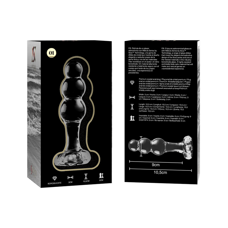 NEBULA SERIES BY IBIZA - MODEL 1 TRANSPARENT BOROSILICATE GLASS PLUG 10.5 CM -O- 3 CM