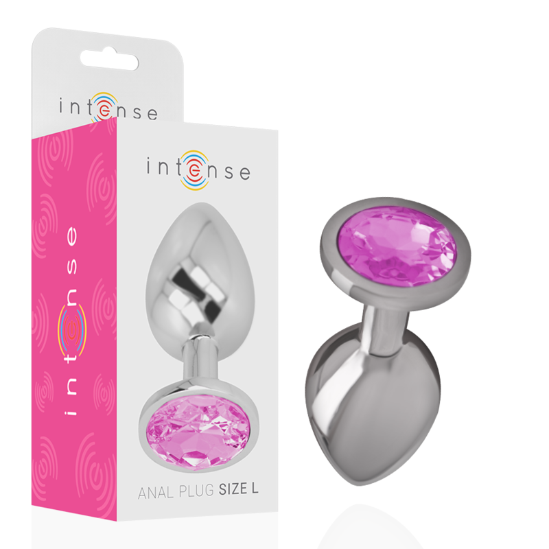 INTENSE - METAL ALUMINUM ANAL PLUG WITH PINK CRYSTAL SIZE L