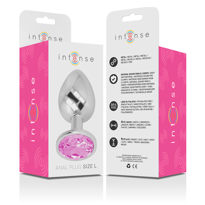 INTENSE - METAL ALUMINUM ANAL PLUG WITH PINK CRYSTAL SIZE L