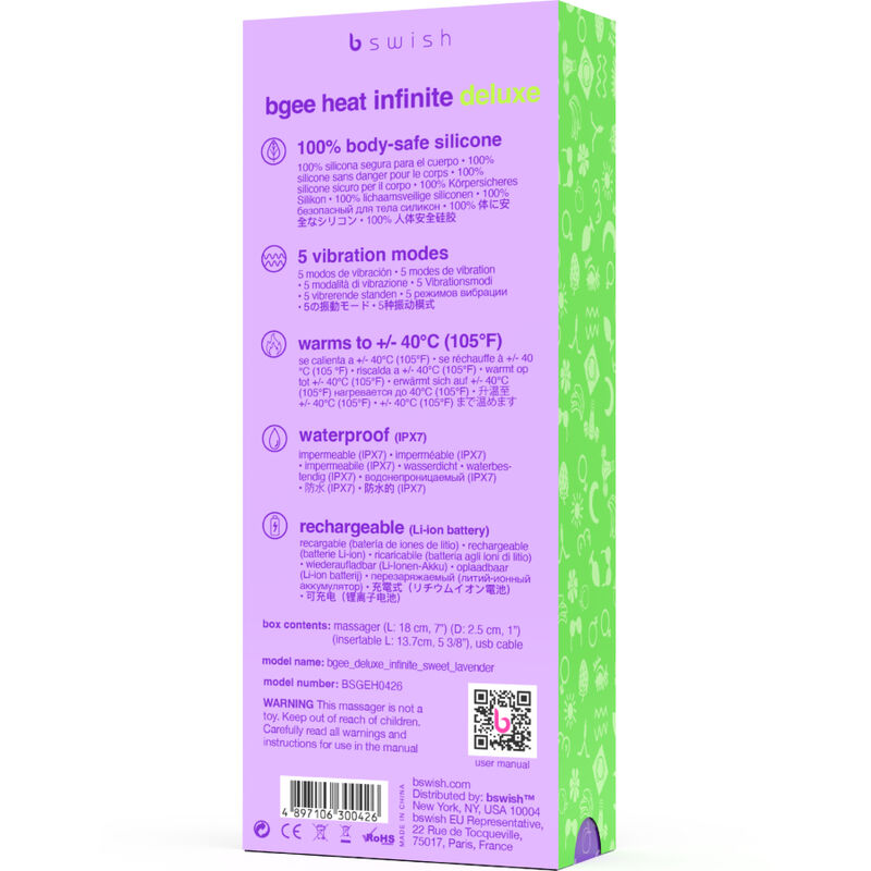 B SWISH - BGEE HEAT INFINITE DELUXE VIBRATEUR RECHARGEABLE SILICONE LAVANDE