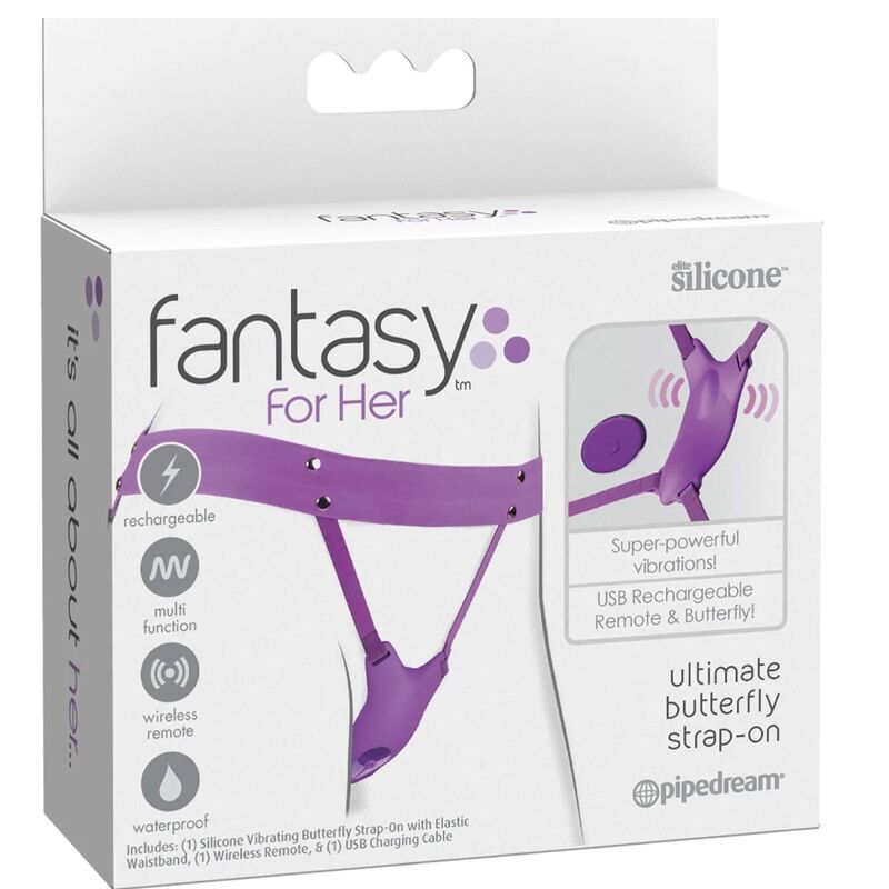 FANTASY FOR HER - VIBRATING BUTTERFLY HARNESS, RECHARGEABLE & REMOTE CONTROL VIOLET