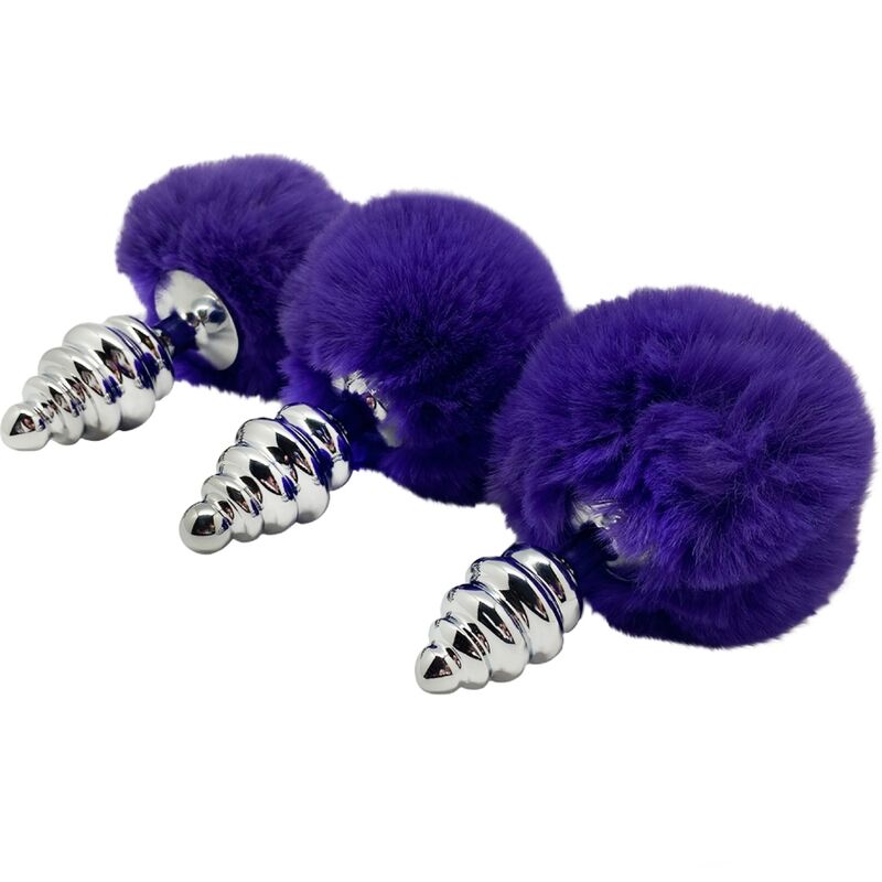 ALIVE - ANAL PLEASURE PLUG SPIRAL METAL POM-POM DARK VIOLET SIZE M