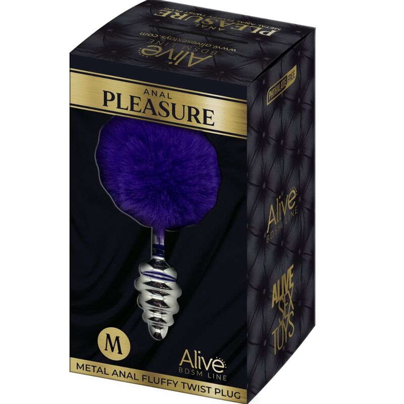 ALIVE - ANAL PLEASURE PLUG SPIRAL METAL POM-POM DARK VIOLET SIZE M