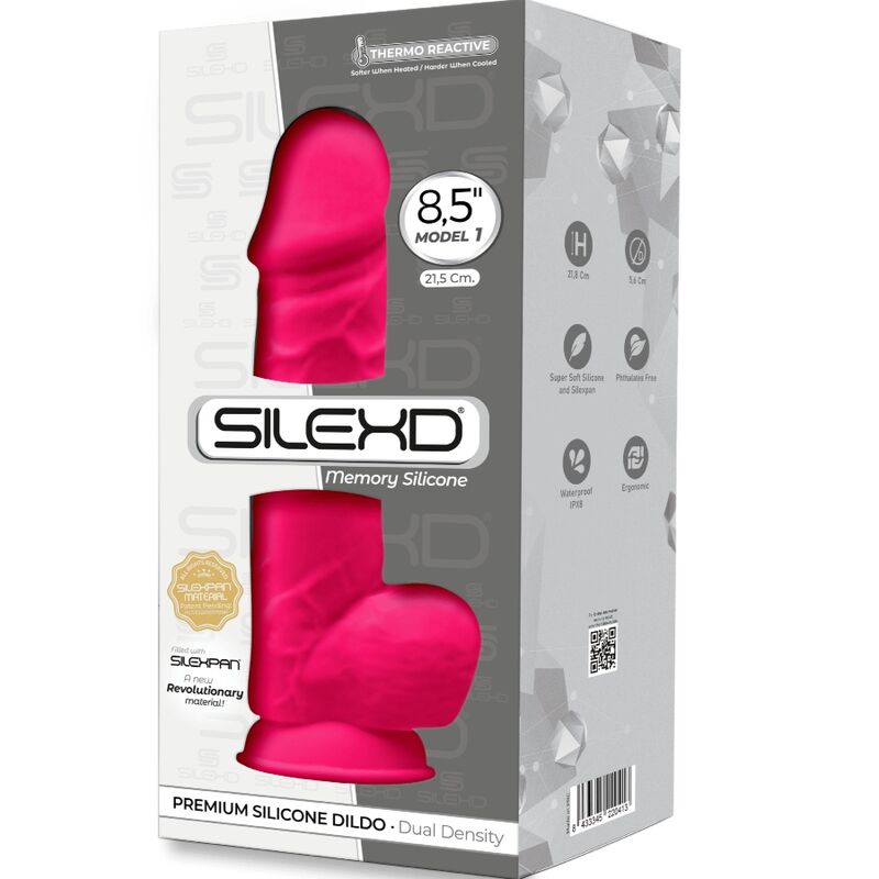 SILEXD - MODÈLE 1 PÉNIS RÉALISTE SILICONE PREMIUM SILEXPAN FUCHSIA 21,5 CM