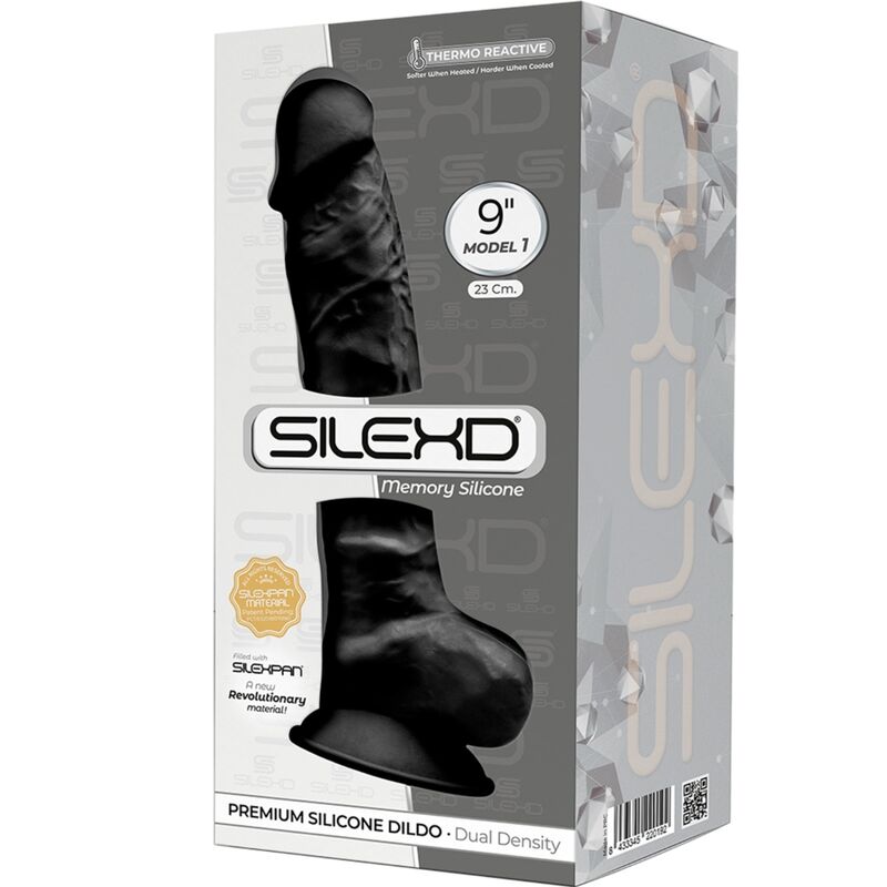 SILEXD - MODELO 1 PENE REALISTICO SILICONA PREMIUM SILEXPAN NEGRO 23 CM