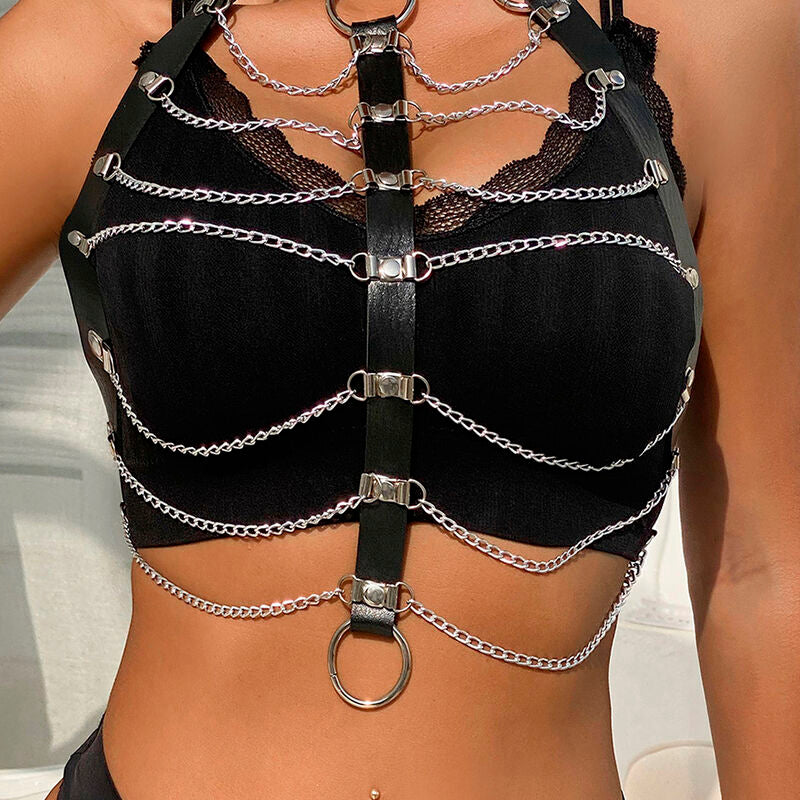 SUBBLIME - BLACK LEATHER CHAIN CHEST HARNESS ONE SIZE