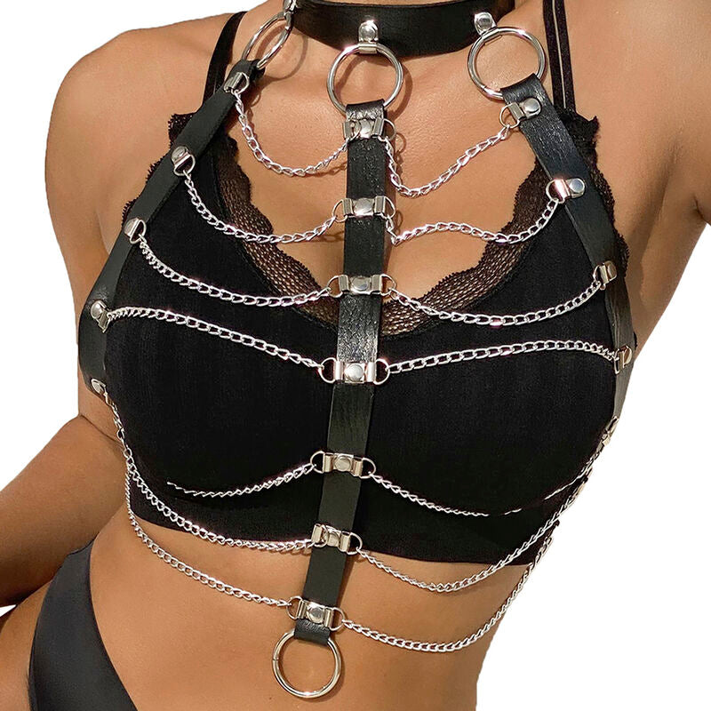 SUBBLIME - BLACK LEATHER CHAIN CHEST HARNESS ONE SIZE
