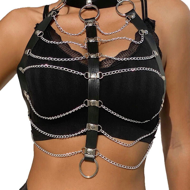 SUBBLIME - BLACK LEATHER CHAIN CHEST HARNESS ONE SIZE