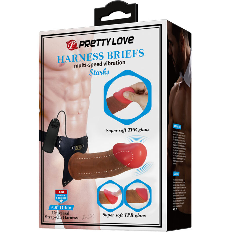 PRETTY LOVE - STARKS HARNESS BRIEFS MULTI-SPEED VIBRATION DILDO 17.5 CM MULATO