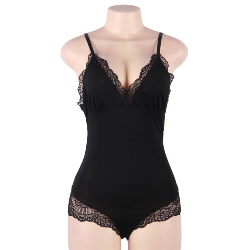 SUBBLIME - TEDDY NOIR AVEC DÉTAILS EN DENTELLE FLORALE S/M