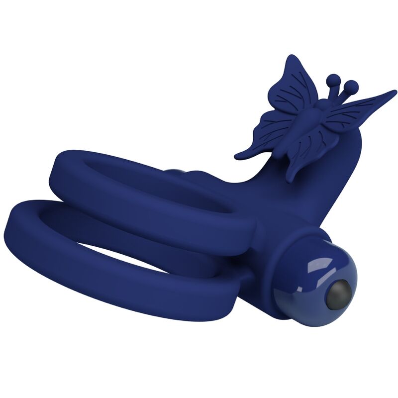 PRETTY LOVE - JAMELE DOUBLE RING WITH VIBRATION & BLUE BUTTERFLY STIMULATOR