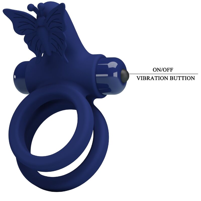 PRETTY LOVE - JAMELE DOUBLE RING WITH VIBRATION & BLUE BUTTERFLY STIMULATOR