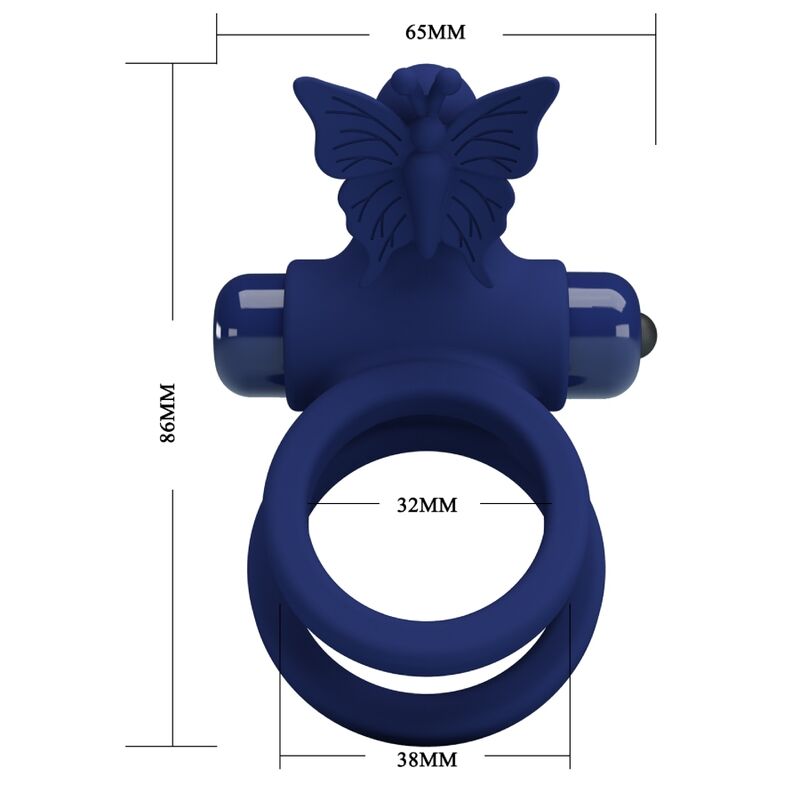PRETTY LOVE - JAMELE DOUBLE RING WITH VIBRATION & BLUE BUTTERFLY STIMULATOR
