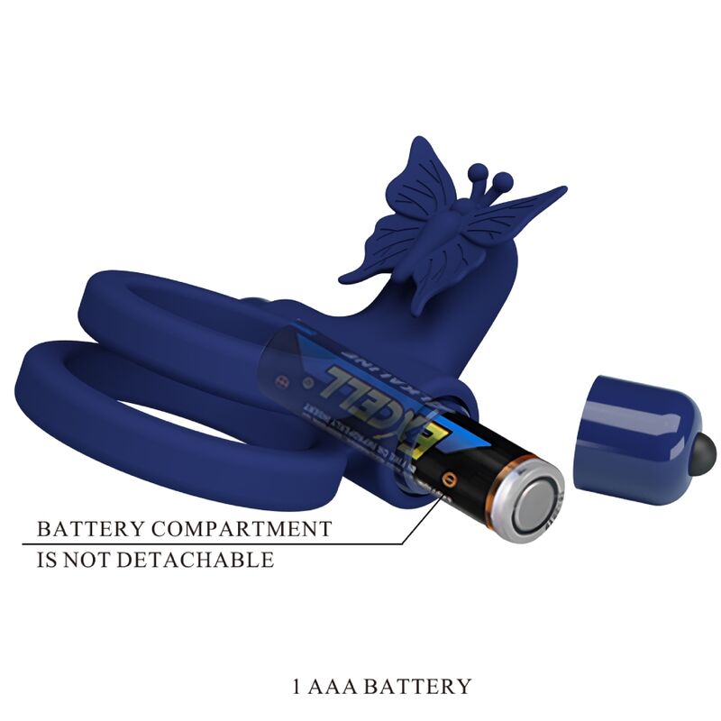 PRETTY LOVE - JAMELE DOUBLE RING WITH VIBRATION & BLUE BUTTERFLY STIMULATOR