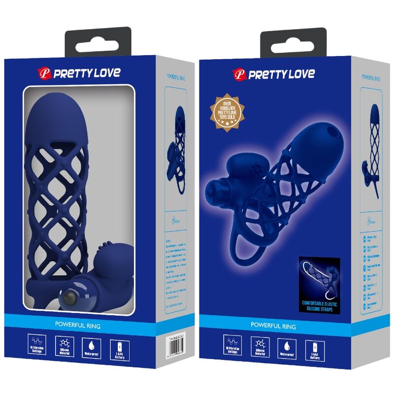 PRETTY LOVE - GIANN VIBRATING RING WITH BLUE SILICONE SLEEVE