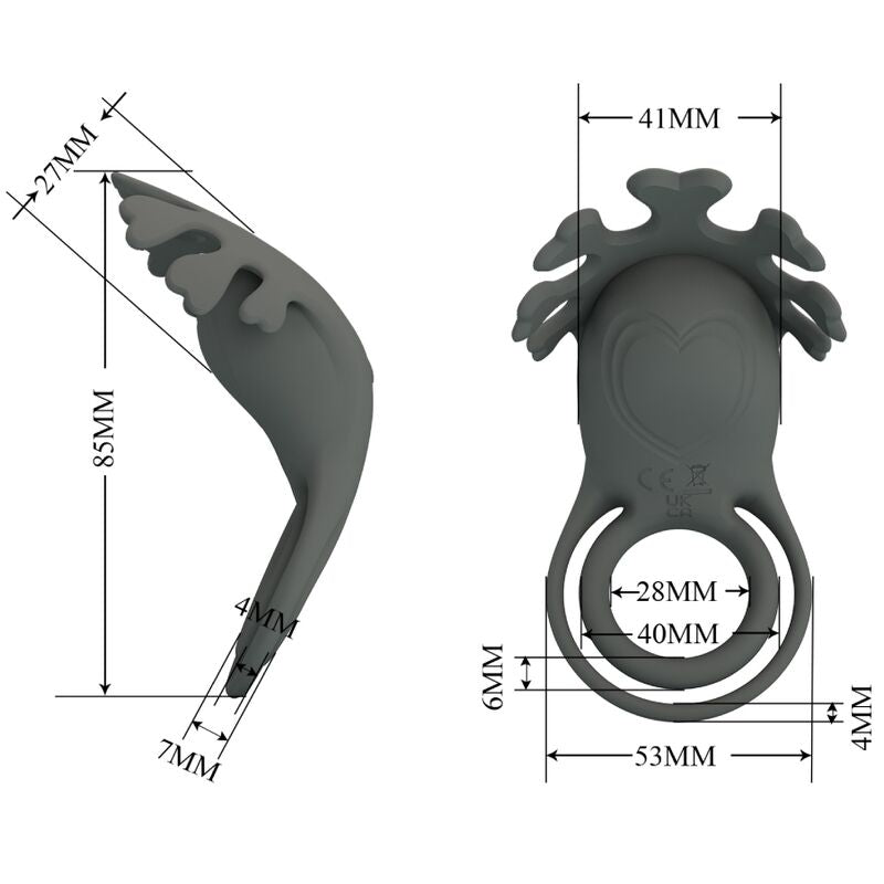 PRETTY LOVE - RUBEN DOUBLE VIBRATING RING WITH GREY STIMULATOR