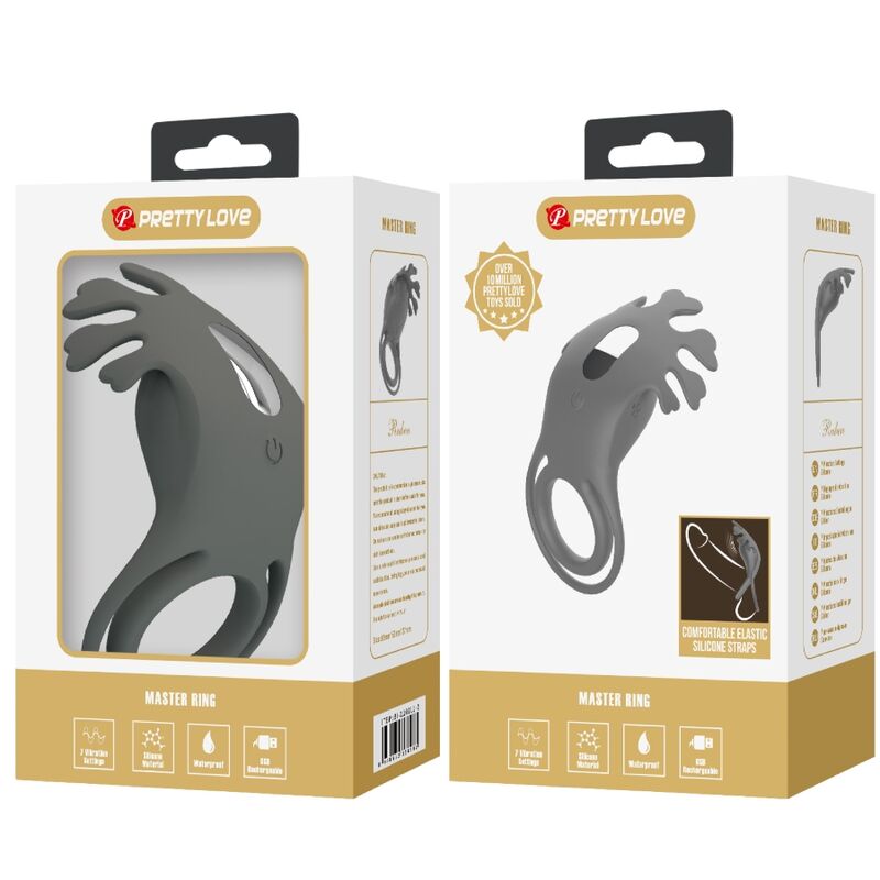 PRETTY LOVE - RUBEN DOUBLE VIBRATING RING WITH GREY STIMULATOR