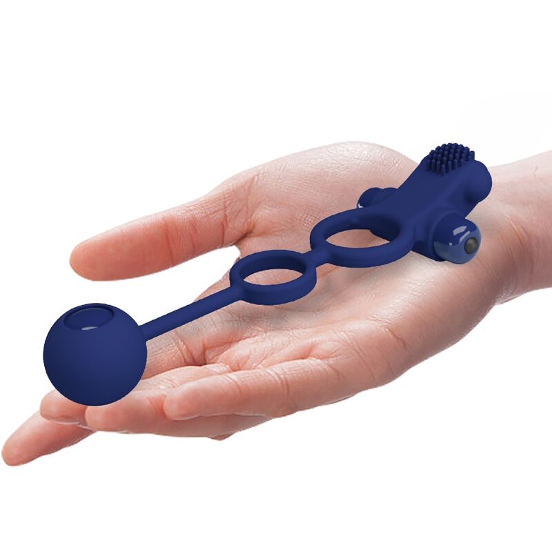 Anillo Vibrador Doble con Plug Azul para Parejas