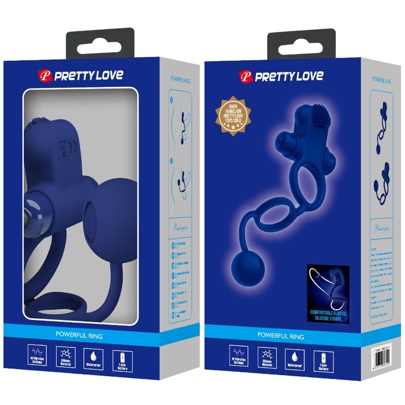 Anillo Vibrador Doble con Plug Azul para Parejas