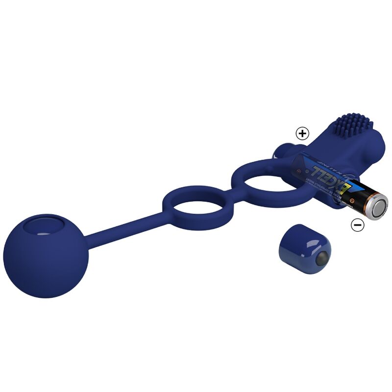 Anillo Vibrador Doble con Plug Azul para Parejas