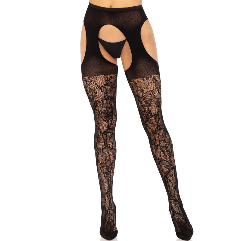 LEG AVENUE - BAS JARRETELLES EN DENTELLE NOIRE