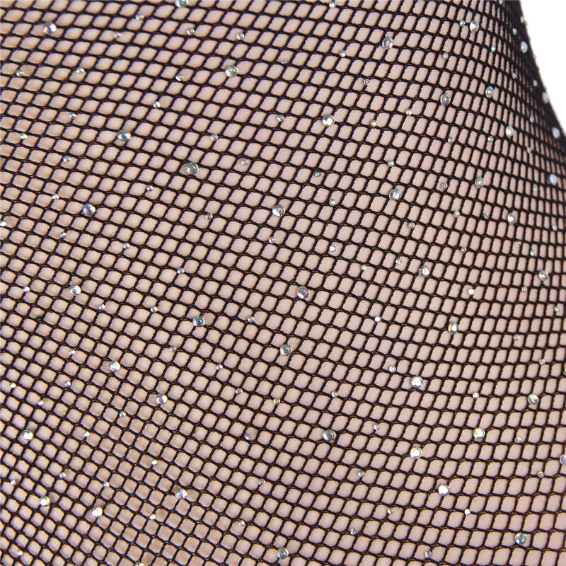 SUBBLIME - 952297 SHINY FISHNET BODYSUIT WITH OFF THE SHOULDER AND LONG SLEEVES, BLACK, ONE SIZE