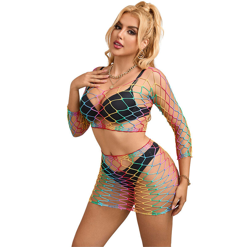 SUBBLIME - 952440 2-Piece Rainbow Long-Sleeved Fishnet Set, One Size