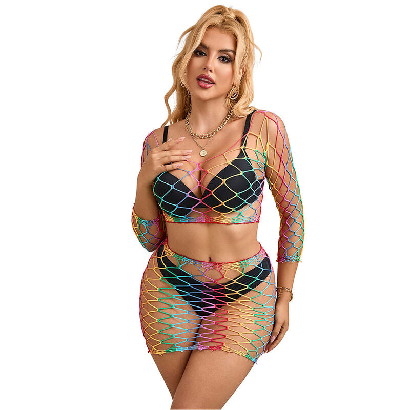SUBBLIME - 952440 2-Piece Rainbow Long-Sleeved Fishnet Set, One Size