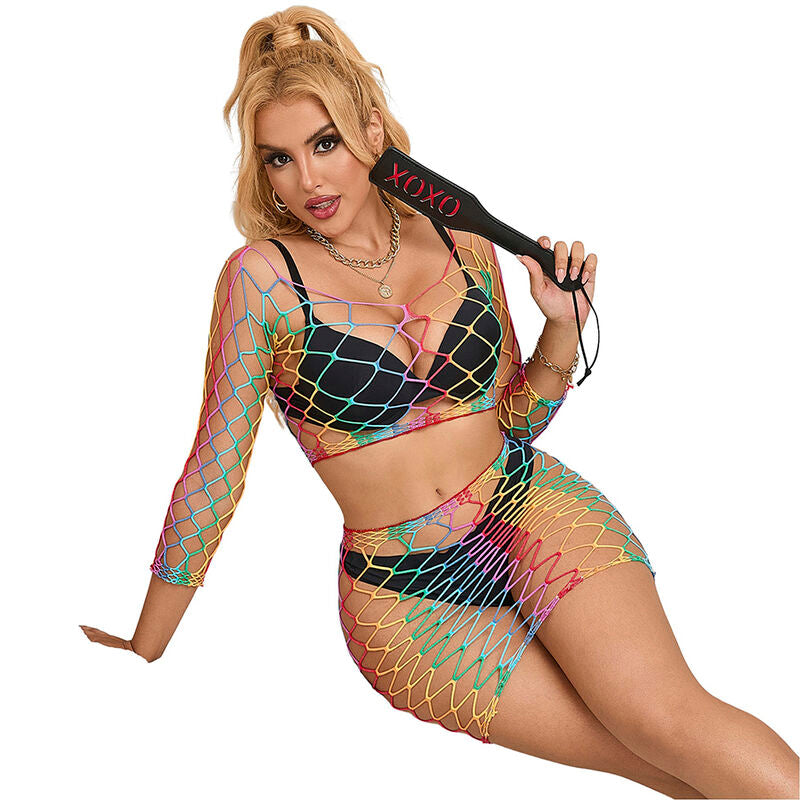 SUBBLIME - 952440 2-Piece Rainbow Long-Sleeved Fishnet Set, One Size