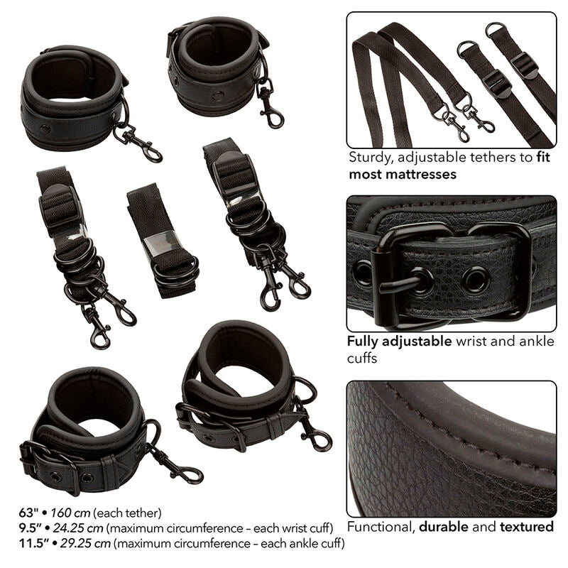 CALEXOTICS - NOCTURNAL BED RESTRAINTS ADJUSTABLE BLACK LEATHER