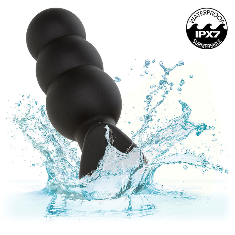 CALEXOTICS - ROCK BOTTOM ANAL PLUG WITH BEADS 10 VIBRATIONS BLACK SILICONE